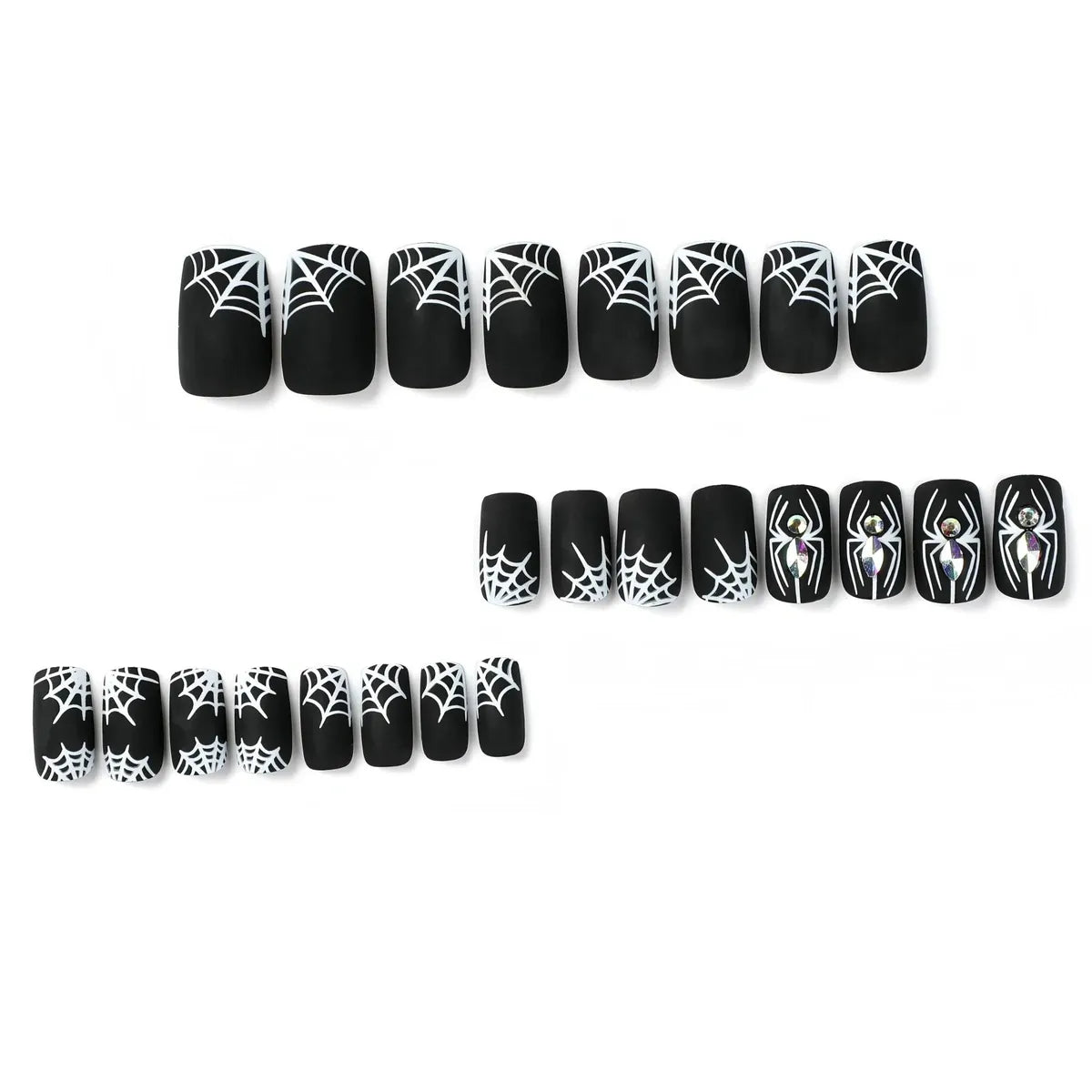 Kentrim Jelly Glue Black Kentrim Black Spider Web Coffin Halloween Press On Nails - 24 Pieces (12 Sizes) Main image