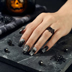 Kentrim Jelly Glue Black Kentrim Black Spider Web Coffin Halloween Press On Nails - 24 Pieces (12 Sizes)