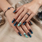 Kentrim Jelly Glue Blue Kentrim Dragonfly Night Sky Medium Square Press On Nails - 24 Pieces (12 Sizes)