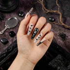 Kentrim Jelly Glue Black Kentrim Halloween Skull Pumpkin Coffin Press On Nails - 24 Pieces (12 Sizes)