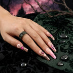 Kentrim Jelly Glue Pink Kentrim Pink Spider Pumpkin Long Coffin Halloween Press On Nails - 24 Pieces (12 Sizes)
