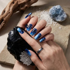 Kentrim Jelly Glue Blue Kentrim Deep Sea Starry Sky Medium Square Press On Nails - 24 Pieces (12 Sizes)
