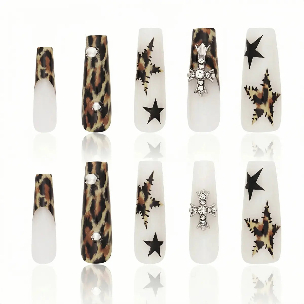 Kentrim Leopard French Star & Cross Press On Nails - 30 Pieces (15 Sizes) Secondary image