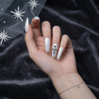 Kentrim Jelly Glue White Kentrim Marbled Cross Press On Nails - 30 Pieces (15 Sizes)