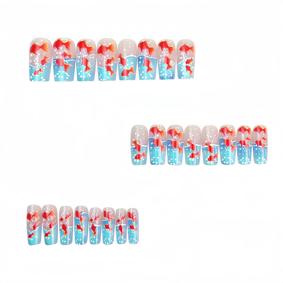 Kentrim Jelly Glue Blue Kentrim Koi Fish Water Gradient Medium Square Press On Nails - 24 Pieces (12 Sizes)