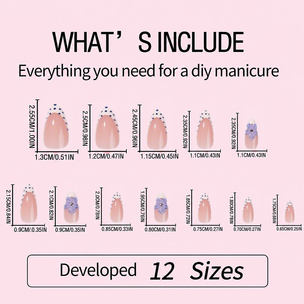 Kentrim Red Ombre Floral Almond Press On Nails-24 Pieces (12 Sizes)