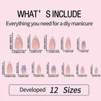 Kentrim Red Ombre Floral Almond Press On Nails-24 Pieces (12 Sizes)