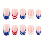 Kentrim Jelly Glue Pink Kentrim American Flag French Tip Almond Press On Nails - 24 Pieces (12 Sizes)