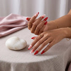 Kentrim Jelly Glue Red Kentrim Red French Press On Nails with 3D Flower & Shell Details - 24 Pieces (12 Sizes)