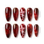 Kentrim Jelly Glue Red Kentrim Blood Amber Marbled Almond Halloween Press On Nails - 24 Pieces (12 Sizes)