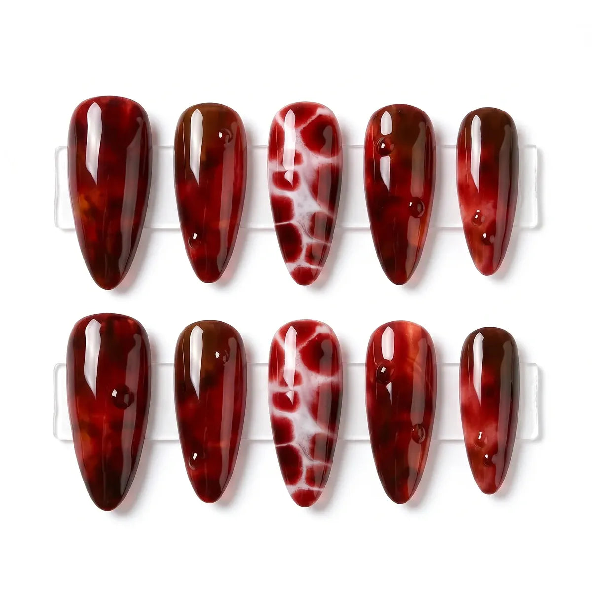 Kentrim Jelly Glue Red Kentrim Blood Amber Marbled Almond Halloween Press On Nails - 24 Pieces (12 Sizes)
